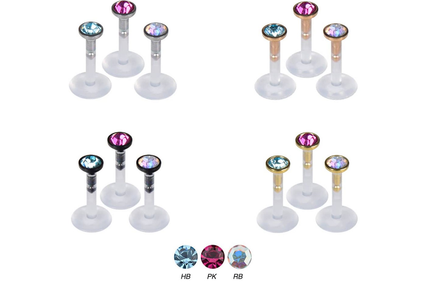 PIERCINGLINE Piercing-Set PMFK Labret mit Plug-in-System - Chirurgenstahl-Aufsatz mit Kristall (Labrets, 1-tlg) – Bild 3 von 4