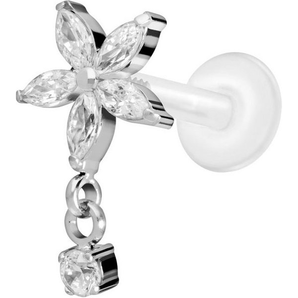 PIERCINGLINE Piercing-Set PTFE Labret mit Innengewinde + Titan-Aufsatz KRISTALLBLUME + KRISTALL (Labrets, 1-tlg)