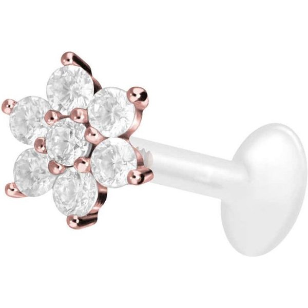 PIERCINGLINE Piercing-Set PTFE Labret mit Innengewinde + Titan-Aufsatz KRISTALLBLUME (Labrets, 1-tlg)