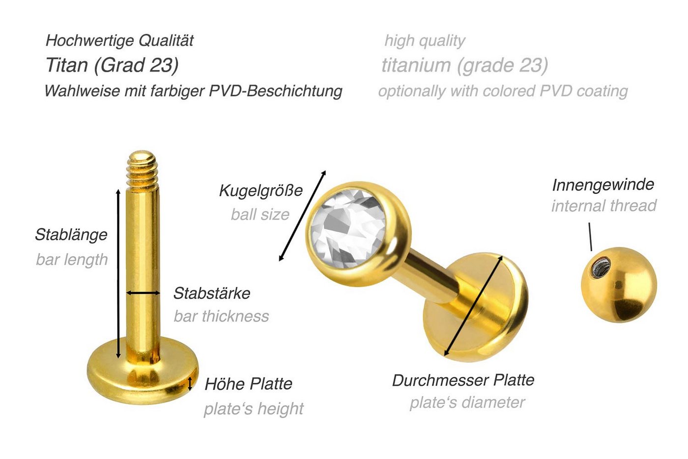 PIERCINGLINE Piercing-Set Titan Labret KRISTALL (Labrets, 1-tlg) – Bild 4 von 4