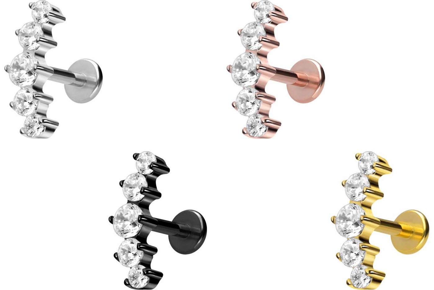 PIERCINGLINE Piercing-Set Titan Labret mit Innengewinde 5 EINGEFASSTE KRISTALLE (Labrets, 1-tlg) – Bild 3 von 4