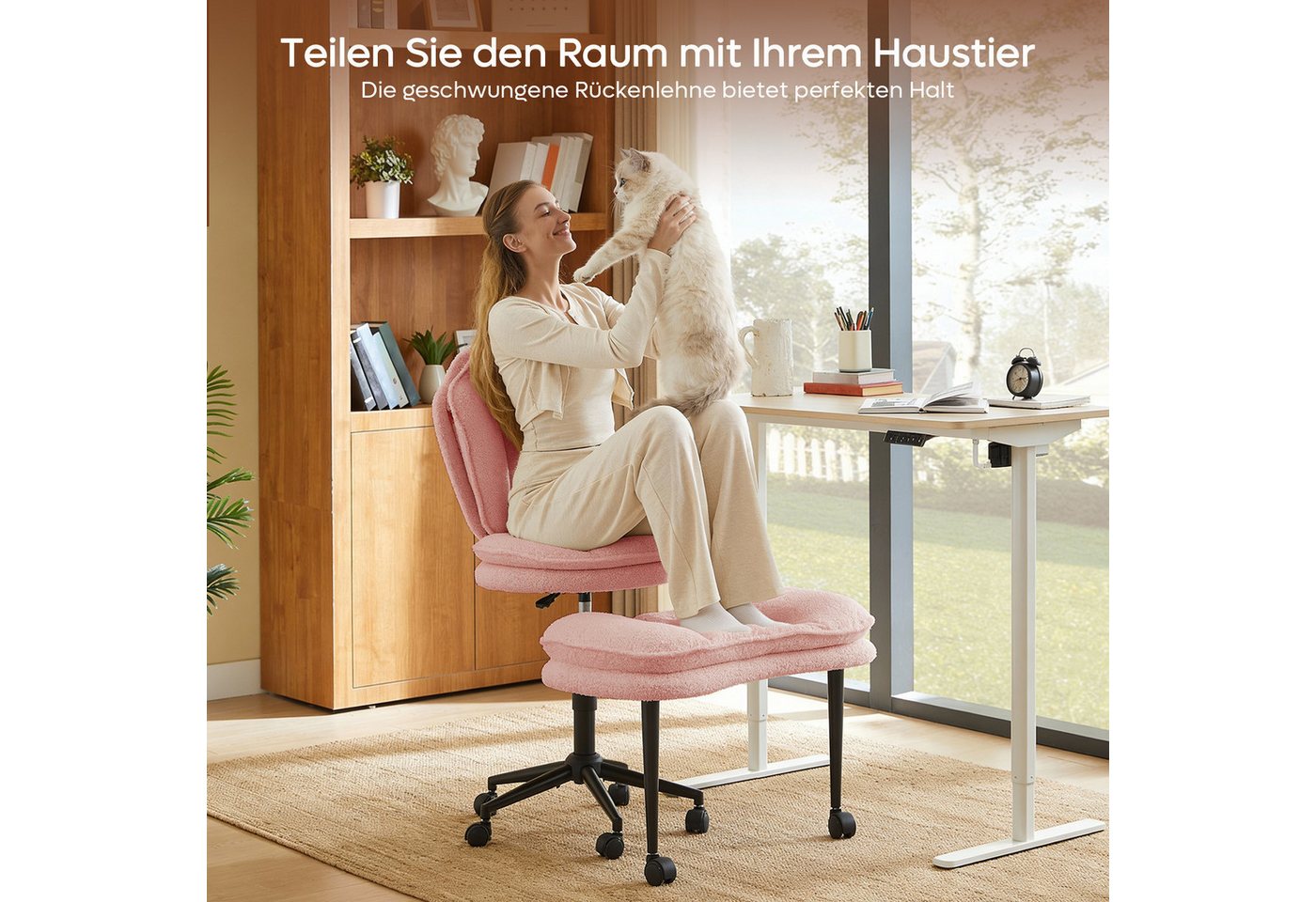 Pinmoco Polsterstuhl Bürostuhl, mehrfach drehbarer Stuhl mit Beinschwenkfunktion – Bild 2 von 5