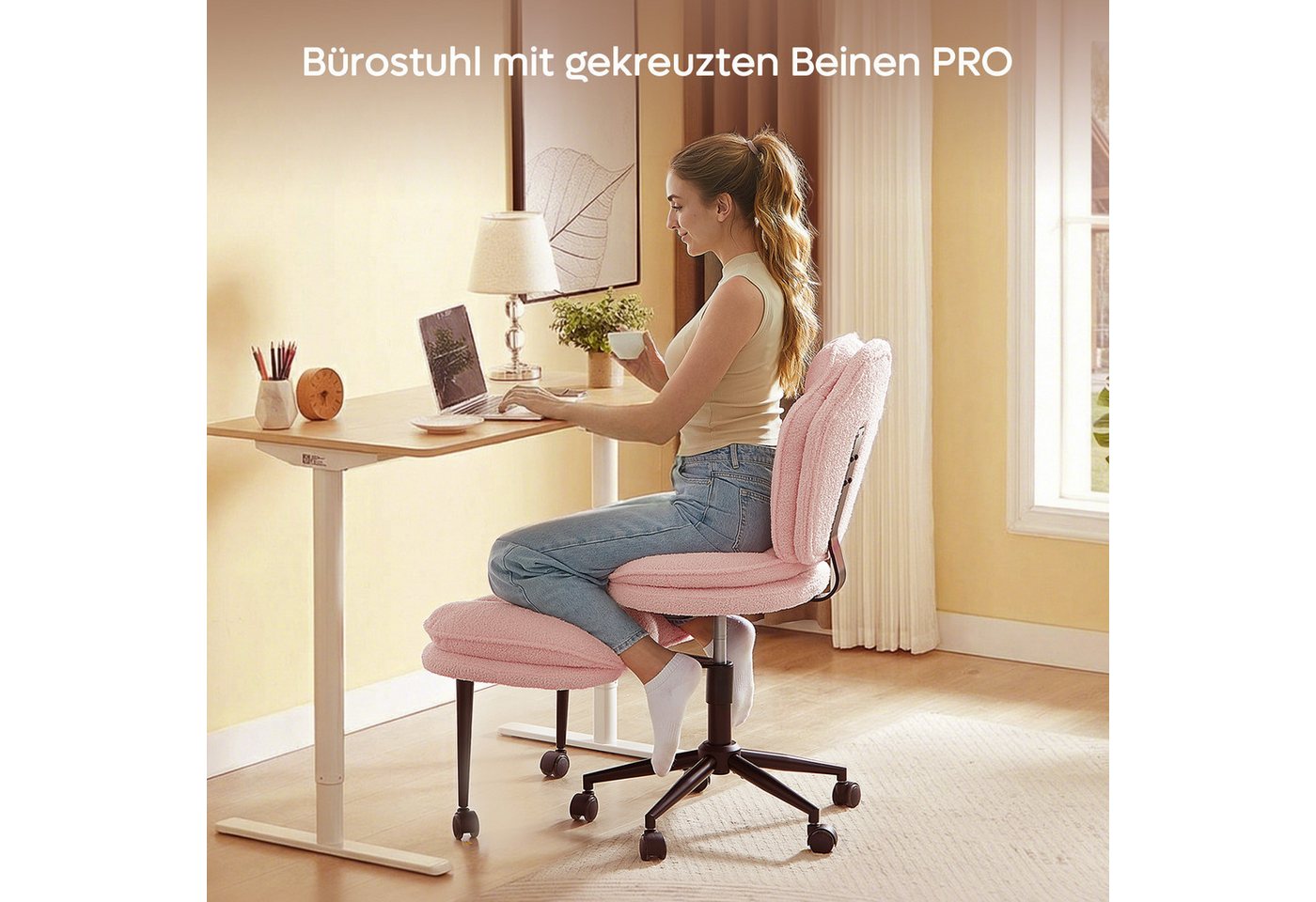 Pinmoco Polsterstuhl Bürostuhl, mehrfach drehbarer Stuhl mit Beinschwenkfunktion – Bild 3 von 5