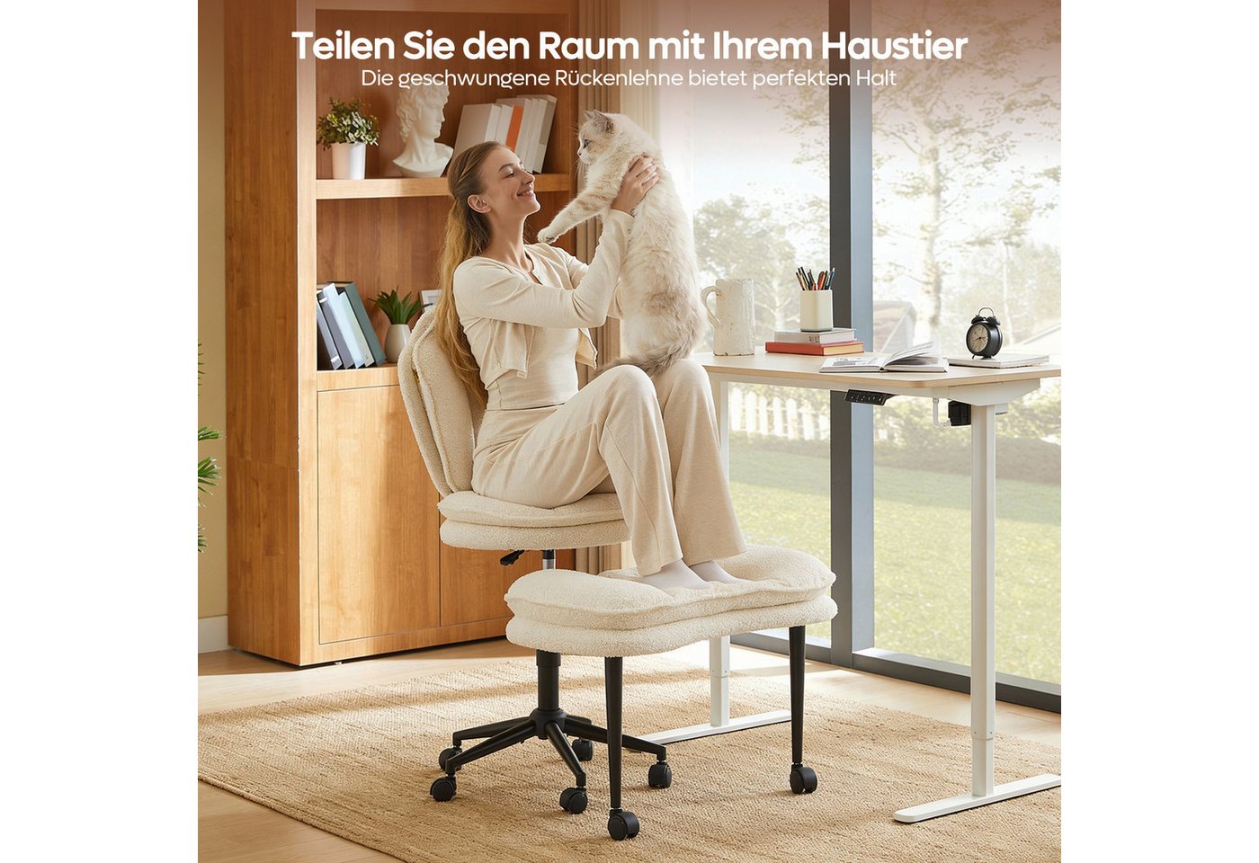 Pinmoco Polsterstuhl Bürostuhl, mehrfach drehbarer Stuhl mit Beinschwenkfunktion – Bild 2 von 5