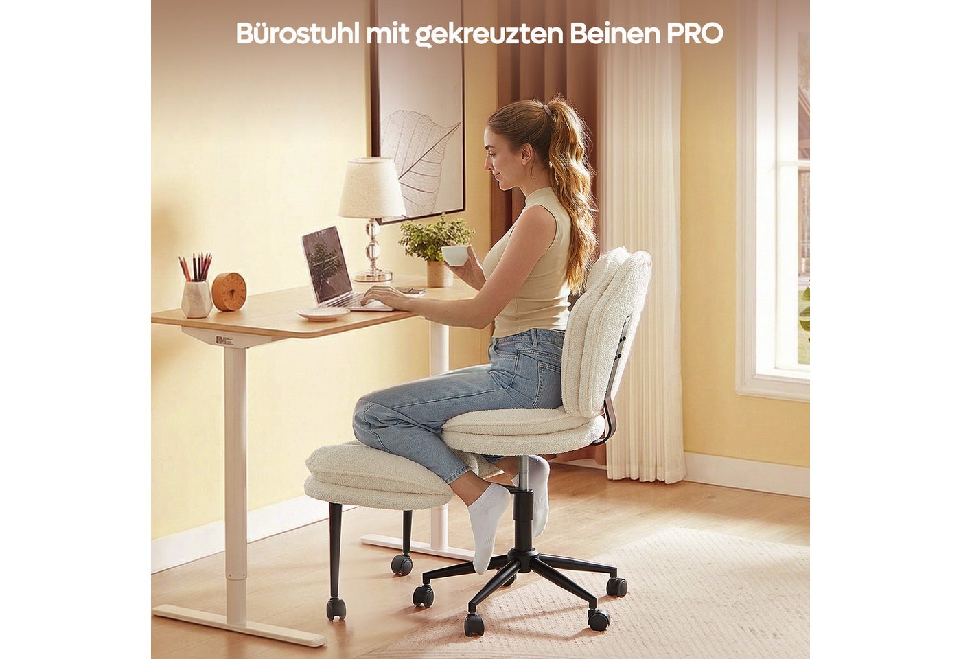 Pinmoco Polsterstuhl Bürostuhl, mehrfach drehbarer Stuhl mit Beinschwenkfunktion – Bild 3 von 5