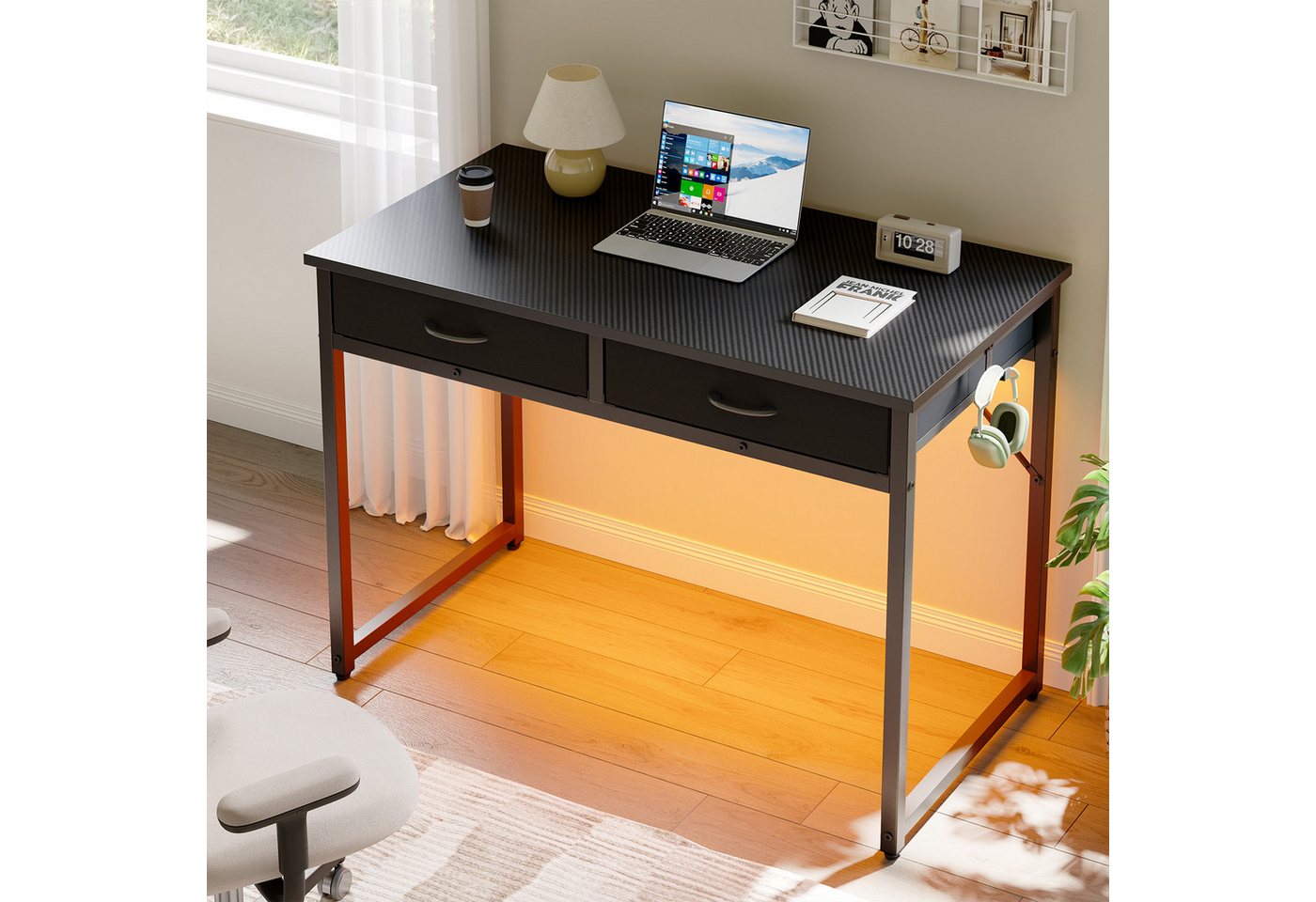 Pinmoco Schreibtisch Ein Schreibtisch mit Schubladen, ein Schminktisch, 106 cm breit. – Bild 2 von 5