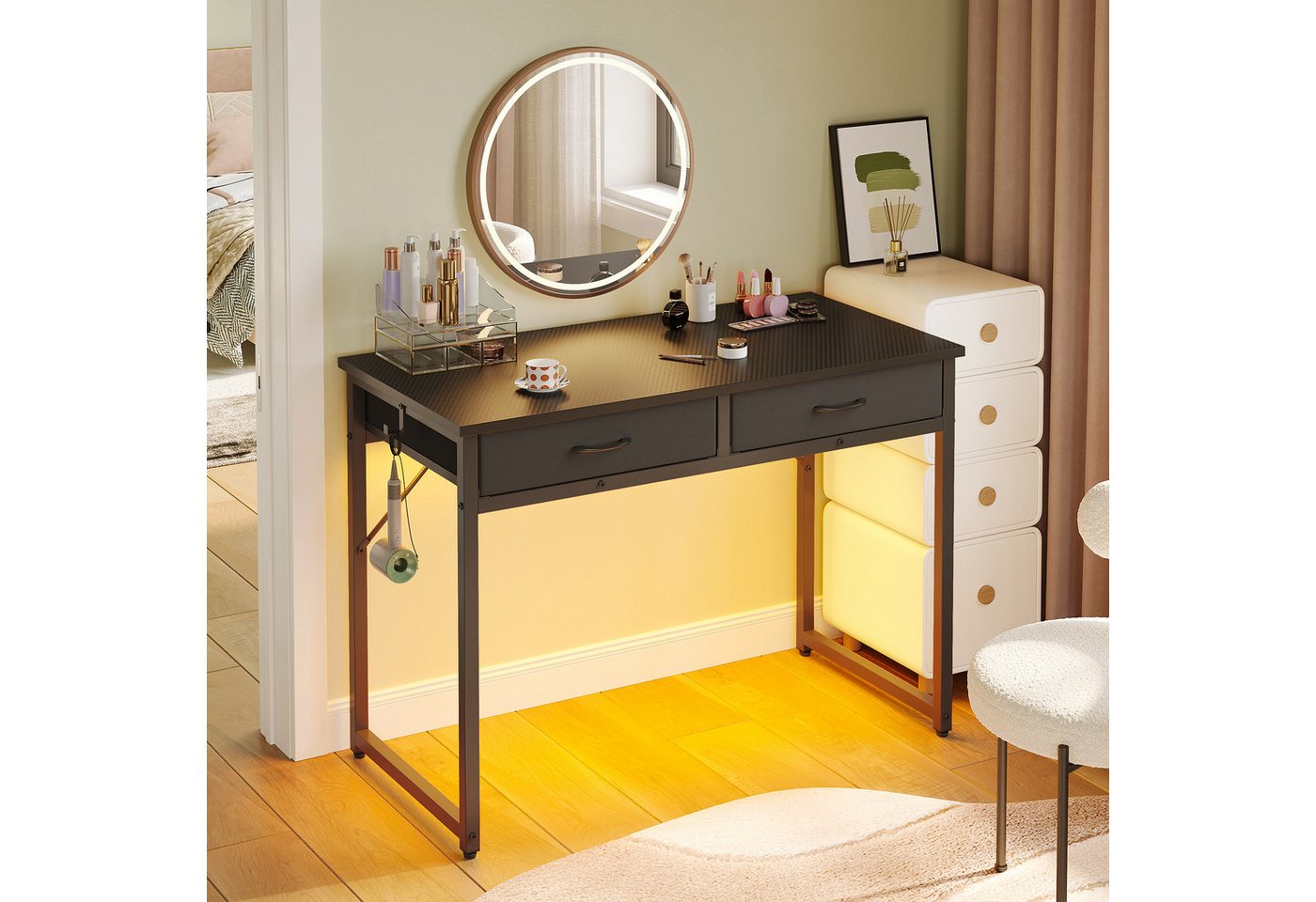 Pinmoco Schreibtisch Ein Schreibtisch mit Schubladen, ein Schminktisch, 106 cm breit. – Bild 3 von 5