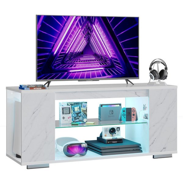 Pinmoco TV-Schrank tv lowboard, TV-Schrank mit 7 Lichtfarben, Stauraum, 120 cm lang