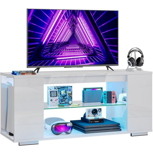 Pinmoco TV-Schrank tv lowboard, TV-Schrank mit 7 Lichtfarben, Stauraum, 120 cm lang
