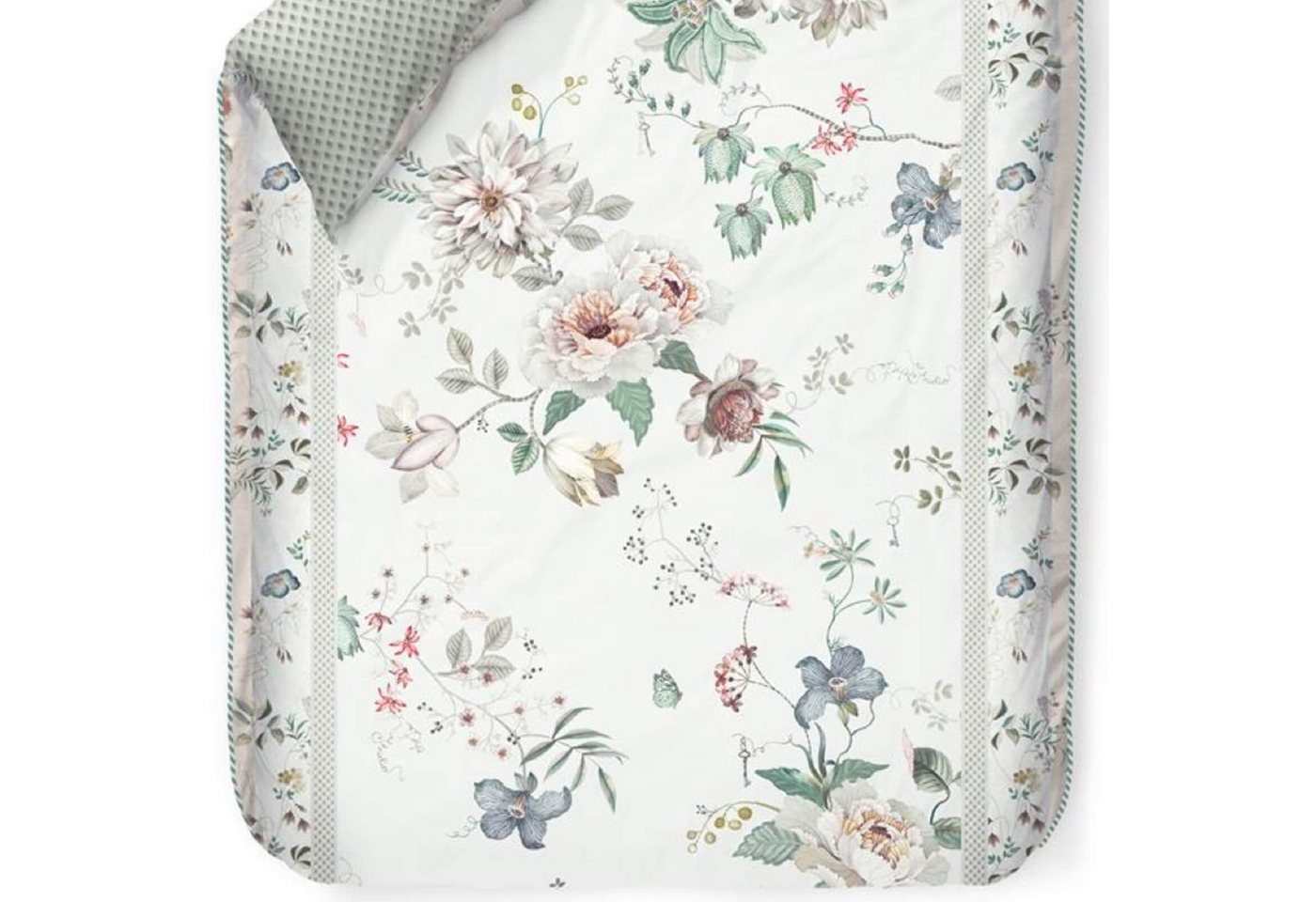 PiP Studio Bettwäsche Tokyo Bouquet Weiß, Perkal, 2 teilig, Lilien, Dahlien, Punkte, Paspel – Bild 3 von 5
