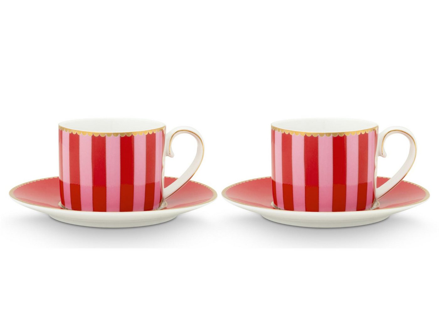 PiP Studio Espressotasse Love Birds Stripes Red-Pink Espressotasse mit Untertasse 0,125l Set2, Porzellan – Bild 2 von 5