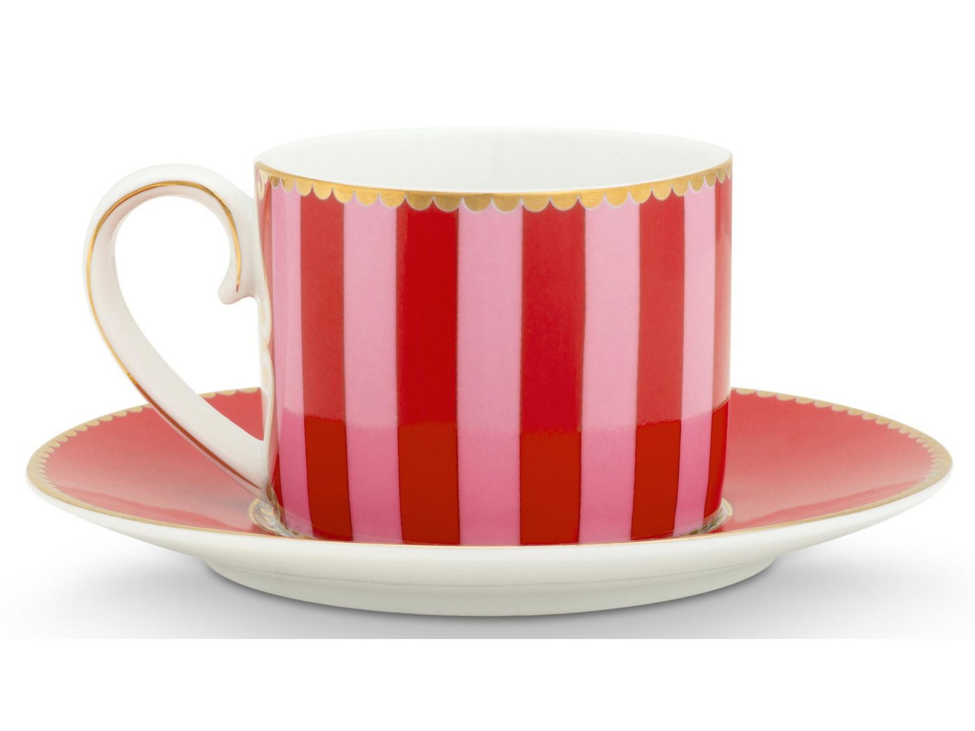 PiP Studio Espressotasse Love Birds Stripes Red-Pink Espressotasse mit Untertasse 0,125l Set2, Porzellan – Bild 4 von 5
