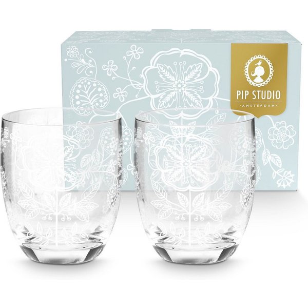 PiP Studio Gläser-Set Flower White Trinkglas 320ml Set2, Glas