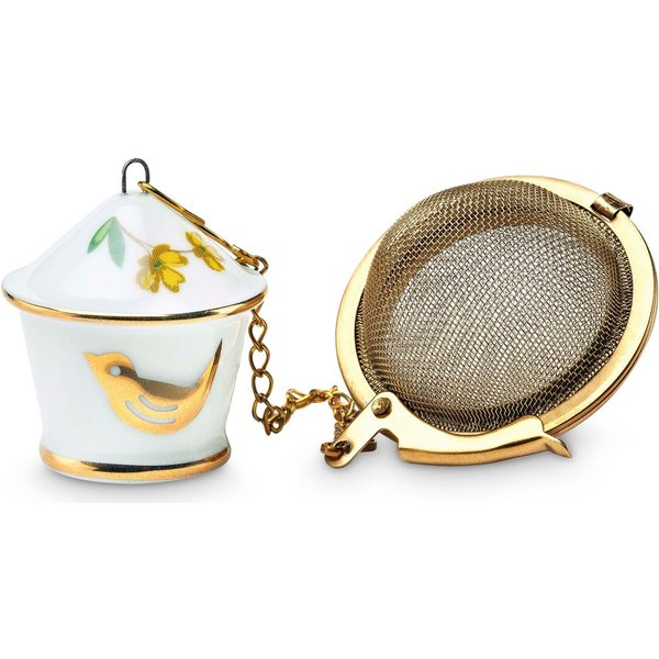 PiP Studio Teesieb Floral Birdhouse Teesieb, Porzellan / Edelstahl, Tea Infuser Birdhouse