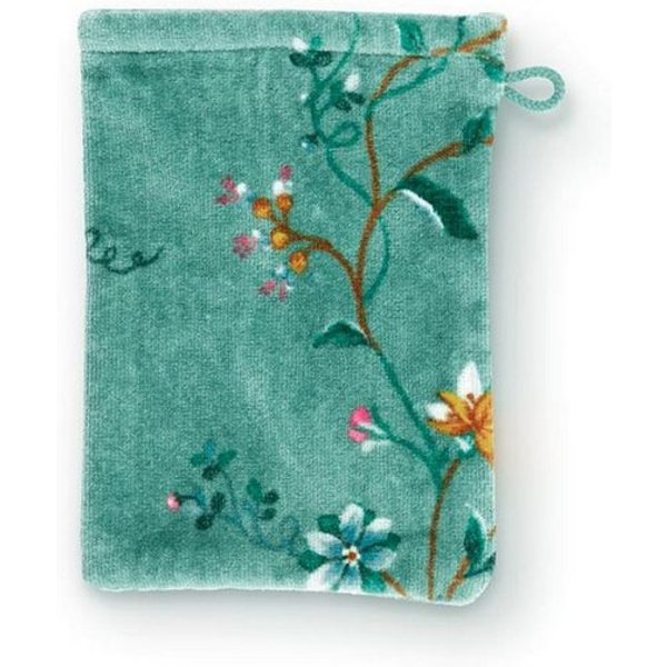 PiP Studio Waschhandschuh Les Fleurs_Green_UV_UV_16x22 3 Waschlappen 16 x 22 cm, Baumwolle (Spar-Set, 1-St), Wachlappen Waschhandschuh