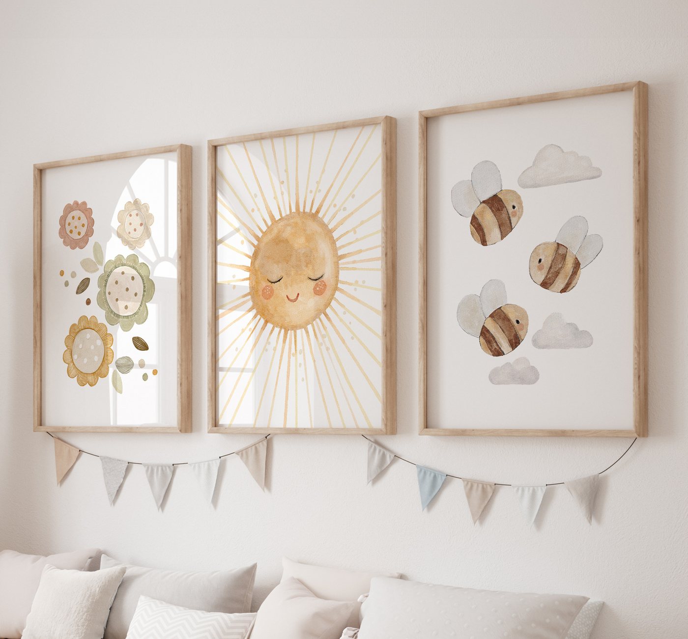 Pipapier Poster 3er Posterset "Sommer", Kinderzimmerbilder, Kinderbilder, Bilderset, Sonne Blumen und Bienen, Sommerbilder in A4 oder A3 – Bild 2 von 2