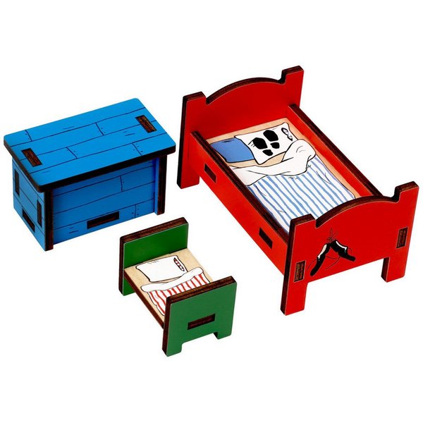 Pippi Langstrumpf Puppenhausmöbel Schlafzimmer Mädchen (3tlg)