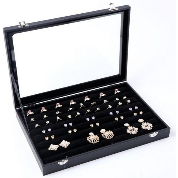PIQIUQIU Schmuckkasten Ring Schmuckkästchen kasten -Aufbewahrungsbox, Glasabdeckung (Elegante Schmuckbox mit Glasabdeckung., Schmuckaufbewahrung für verschieden