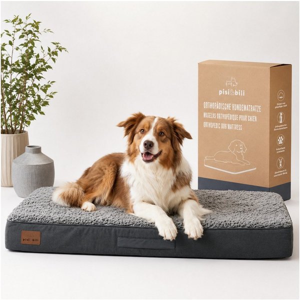 Pisi & Bili Hundebett, orthopädisch Hundekissen für kleine große Hunde, Zubehör, Polyester Sherpa-Fleece, waschbar, wasserdicht