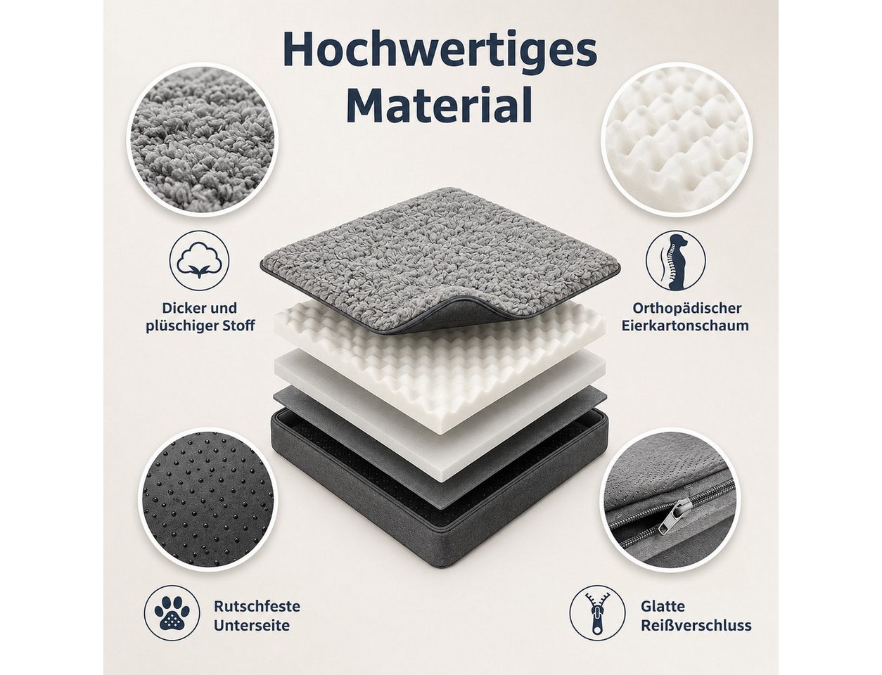 Pisi & Bili Hundebett, orthopädisch Hundekissen für kleine große Hunde, Zubehör, Polyester Sherpa-Fleece, waschbar, wasserdicht – Bild 5 von 5