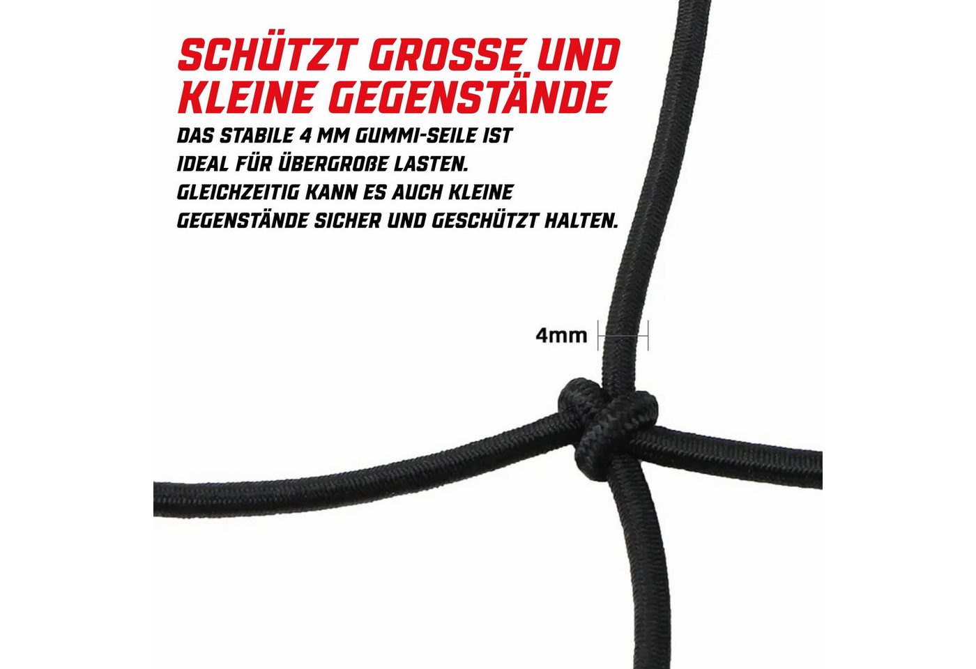 Pitlane Performance Anhängernetz Gepäcknetz Korbnetz Helmnetz, BxL: 0.25x0.25 m, (1-St), Flexibler Gummispanner & Helmnetz für sichere Ladungssicherung – Bild 4 von 5