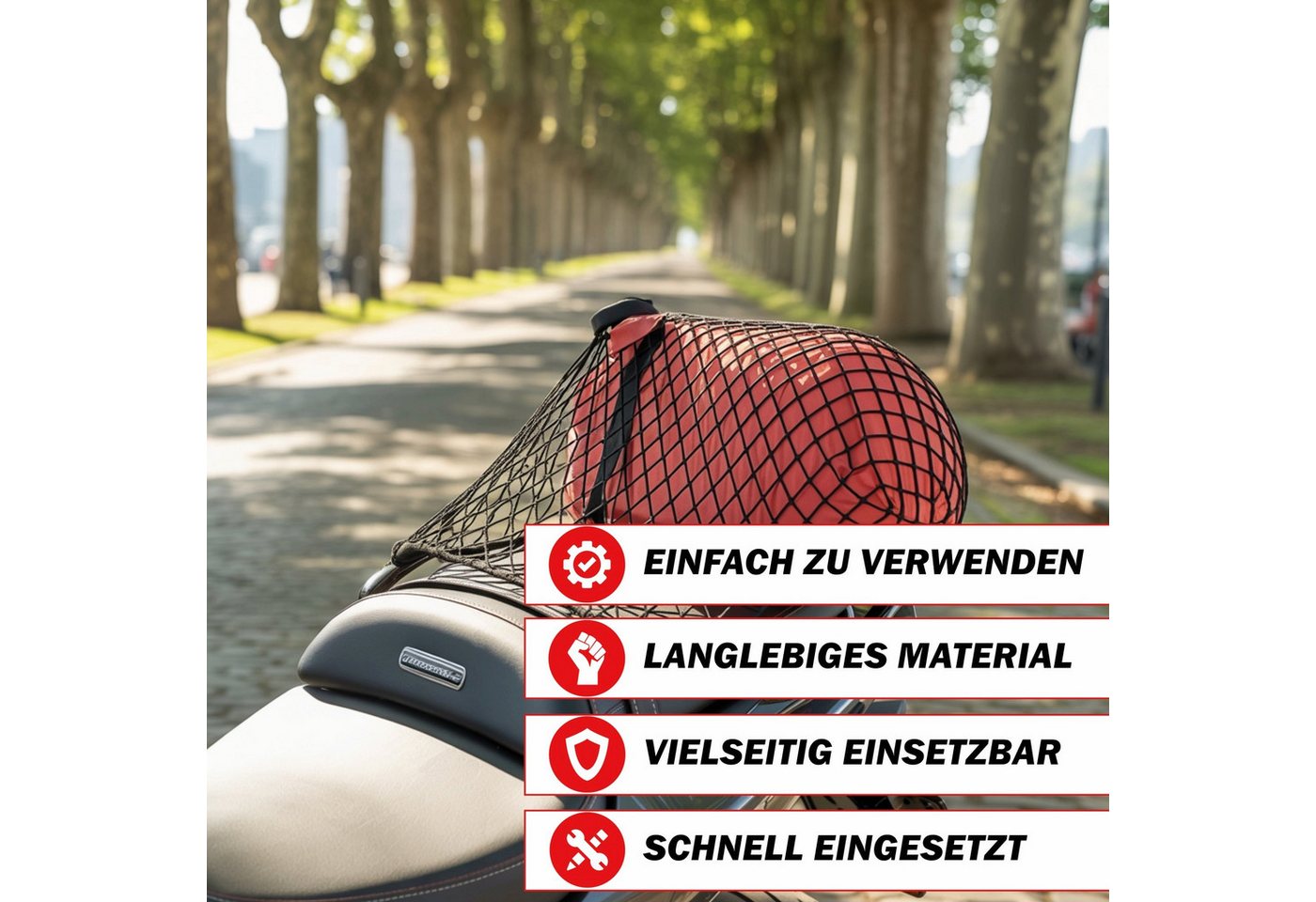 Pitlane Performance Anhängernetz Gepäcknetz Korbnetz Helmnetz, BxL: 0.25x0.25 m, (1-St), Flexibler Gummispanner & Helmnetz für sichere Ladungssicherung – Bild 5 von 5
