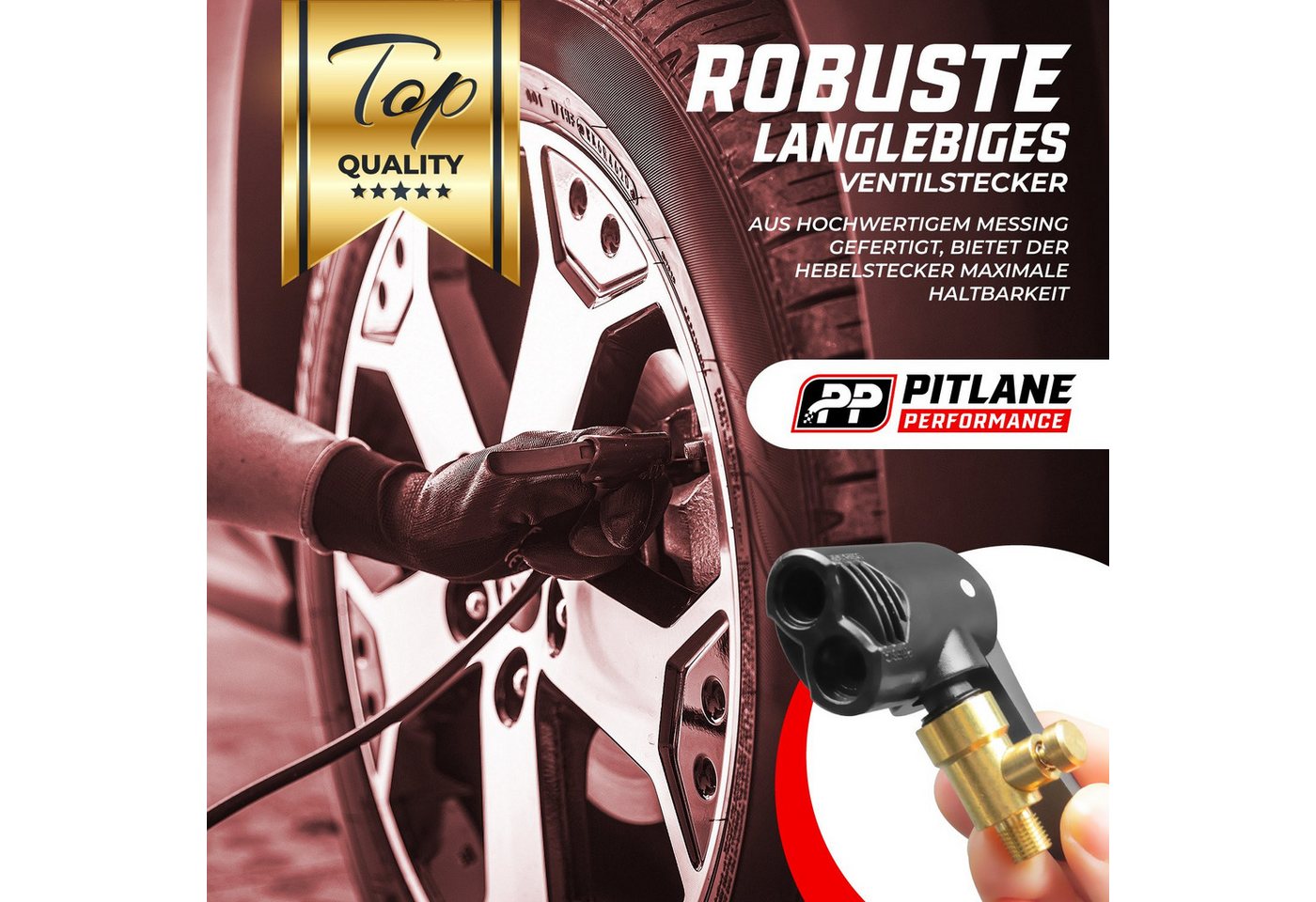 Pitlane Performance Luftpumpe Autoventil Hebelstecker aus Messing (Ventiladapter, Reifenfüller-Adapter, Hebelstecker für Schrader, Presta & Dunlop), 8-mm-Gewind – Bild 3 von 5