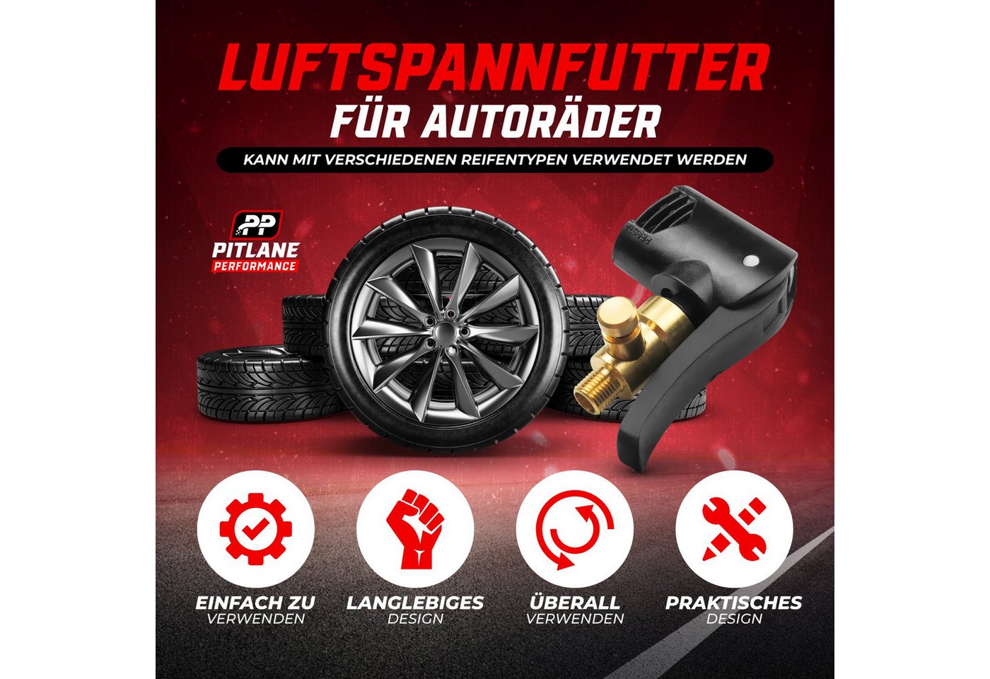 Pitlane Performance Luftpumpe Autoventil Hebelstecker aus Messing (Ventiladapter, Reifenfüller-Adapter, Hebelstecker für Schrader, Presta & Dunlop), 8-mm-Gewind – Bild 4 von 5