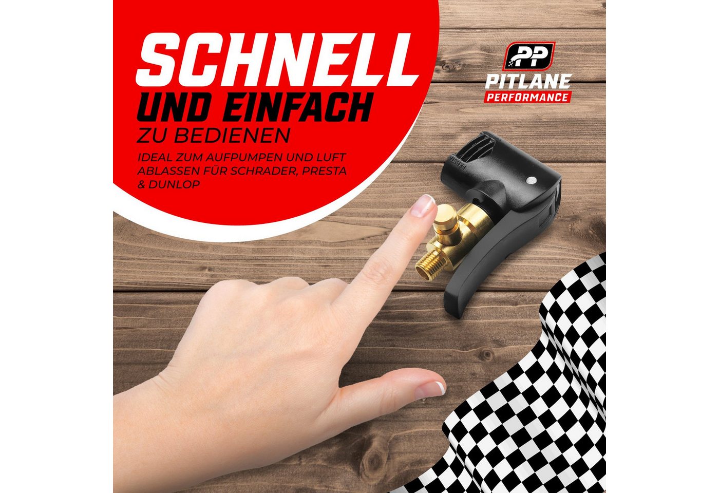 Pitlane Performance Luftpumpe Autoventil Hebelstecker aus Messing (Ventiladapter, Reifenfüller-Adapter, Hebelstecker für Schrader, Presta & Dunlop), 8-mm-Gewind – Bild 5 von 5