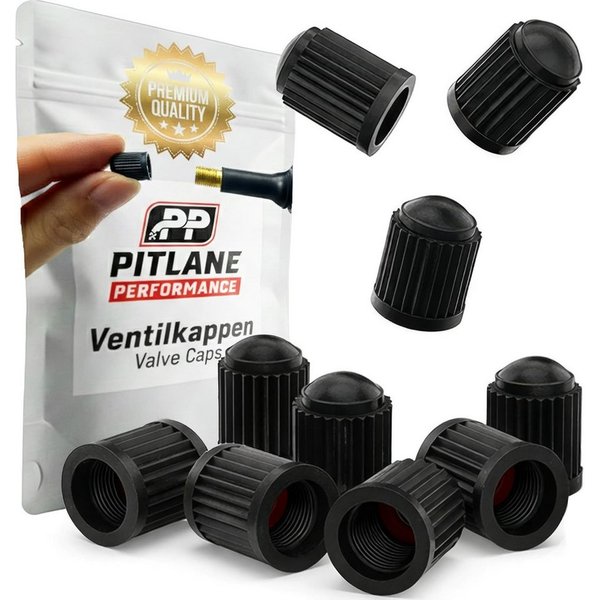 Pitlane Performance Ventilkappe 10x Schrader Ventilkappen Auto & Fahrrad mit Dichtungsring, (Schrader-Ventil, 10-St., Universal Reifenventilkappen Set für PKW),