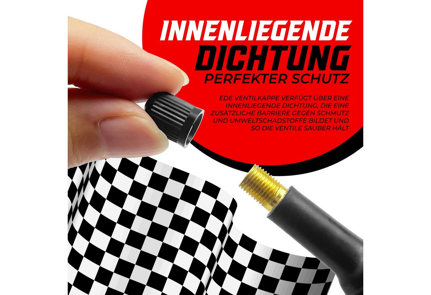 Pitlane Performance Ventilkappe 10x Schrader Ventilkappen Auto & Fahrrad mit Dichtungsring, (Schrader-Ventil, 10-St., Universal Reifenventilkappen Set für PKW), – Bild 2 von 5