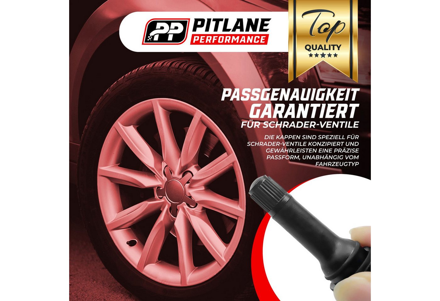 Pitlane Performance Ventilkappe 10x Schrader Ventilkappen Auto & Fahrrad mit Dichtungsring, (Schrader-Ventil, 10-St., Universal Reifenventilkappen Set für PKW), – Bild 3 von 5