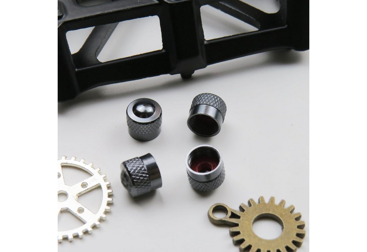 Pitlane Performance Ventilkappe Alu Ventilkappen 4 Stück Ventildeckel, (4-St., Reifenventil-Kappen PKW SUV Motorrad Fahrrad), Auto-Reifen Schrader-Ventil Ventil – Bild 3 von 4