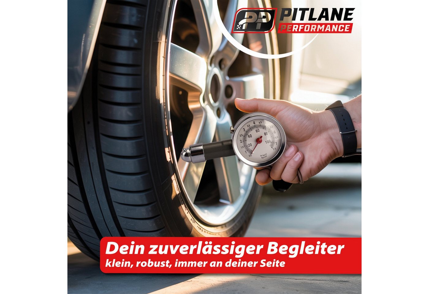 Pitlane Performance Ventilkappe Analoger Reifendruckprüfer, (Reifendruckprüfer, Analoger Reifendruckprüfer mit Manometer & Ablassventil, 0–7 Bar), Mit Druckabla – Bild 5 von 5