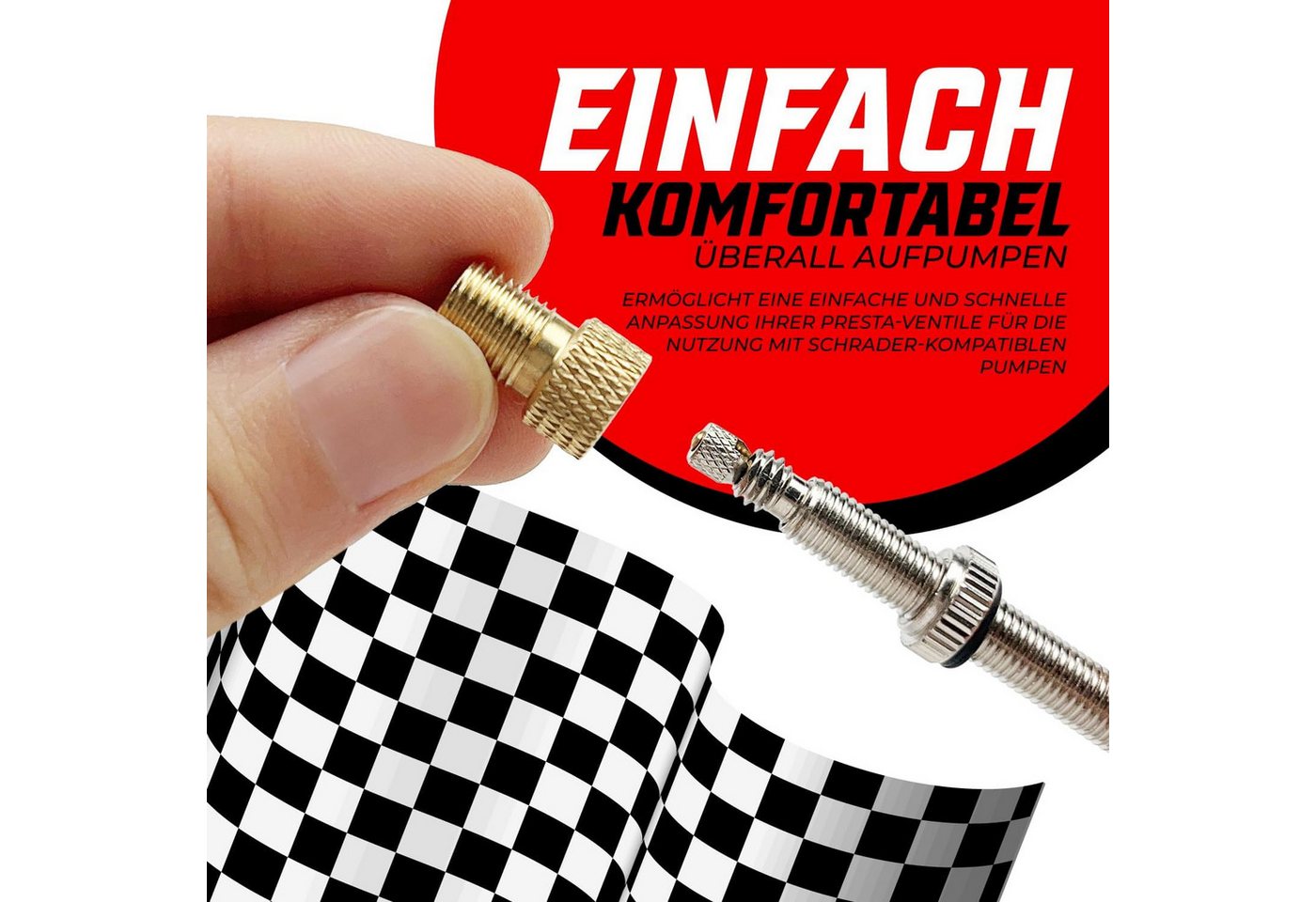 Pitlane Performance Ventilkappe Fahrradventil Adapter Set, (4-St., Fahrradzubehör, Luftpumpe Adapter Set), Adapter Französisches Ventil Dunlop & Presta auf Auto – Bild 4 von 5