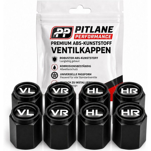 Pitlane Performance Ventilkappe Ventilkappen Auto mit Beschriftung 8 Stück, (Ventilkappen-Set, 8er-Set zur Reifenmarkierung), ABS-Ventilkappen mit integrierter 