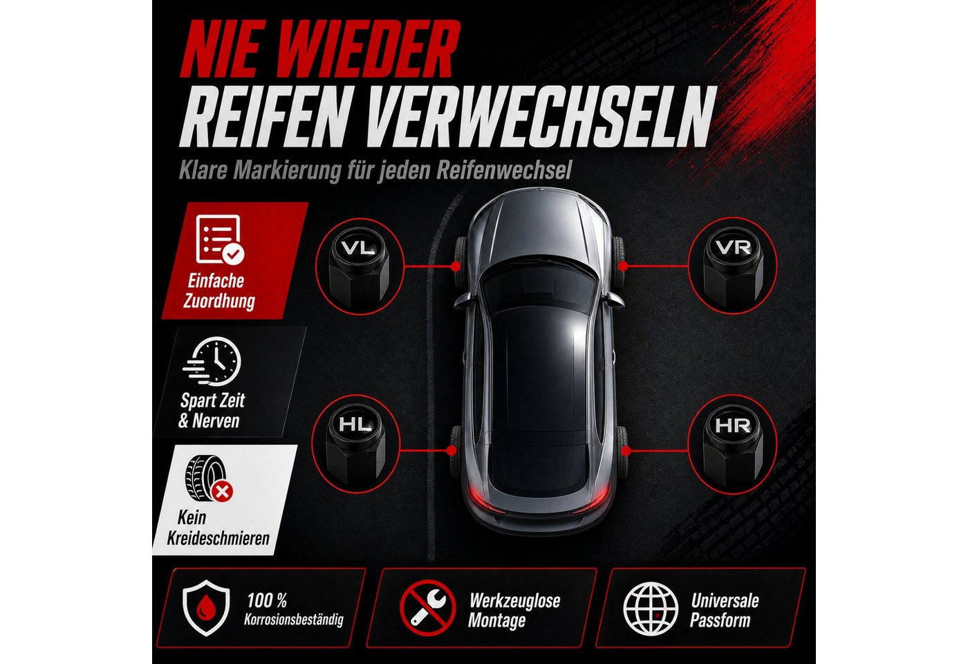 Pitlane Performance Ventilkappe Ventilkappen Auto mit Beschriftung 8 Stück, (Ventilkappen-Set, 8er-Set zur Reifenmarkierung), ABS-Ventilkappen mit integrierter  – Bild 2 von 5