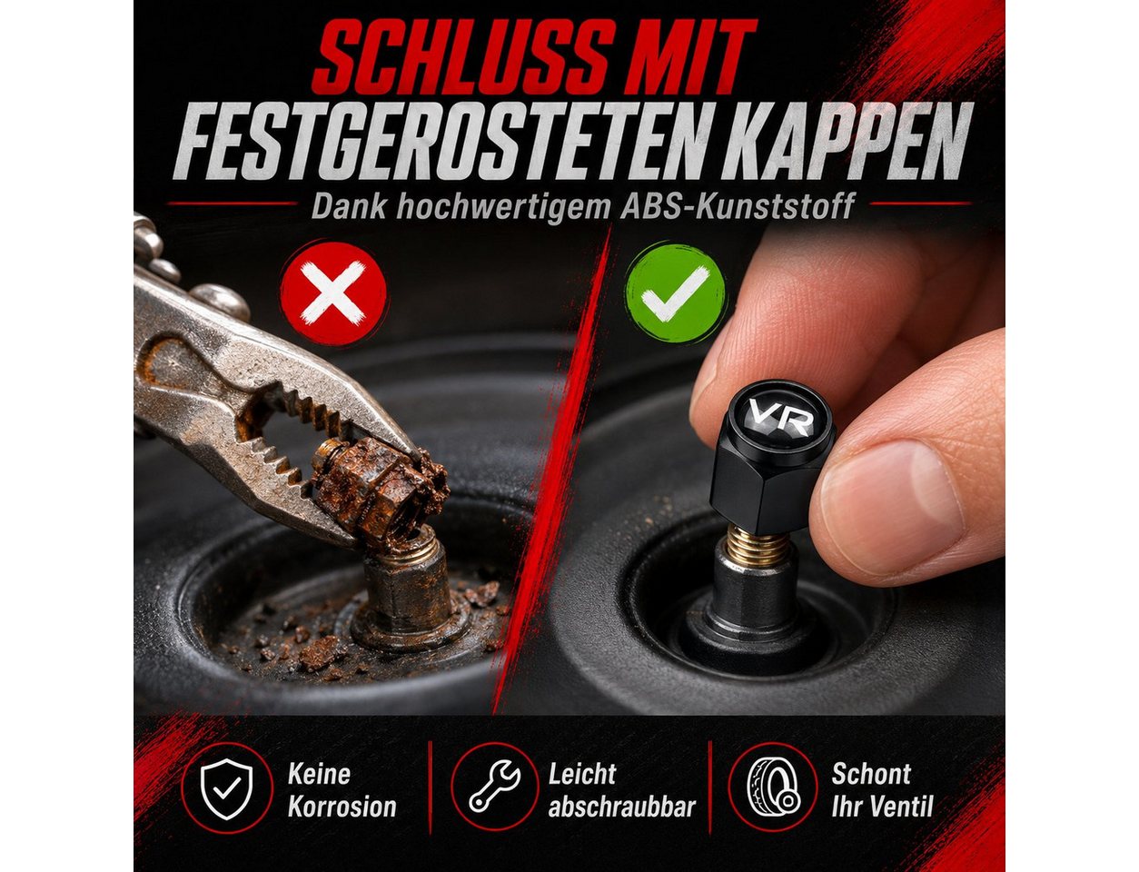 Pitlane Performance Ventilkappe Ventilkappen Auto mit Beschriftung 8 Stück, (Ventilkappen-Set, 8er-Set zur Reifenmarkierung), ABS-Ventilkappen mit integrierter  – Bild 3 von 5