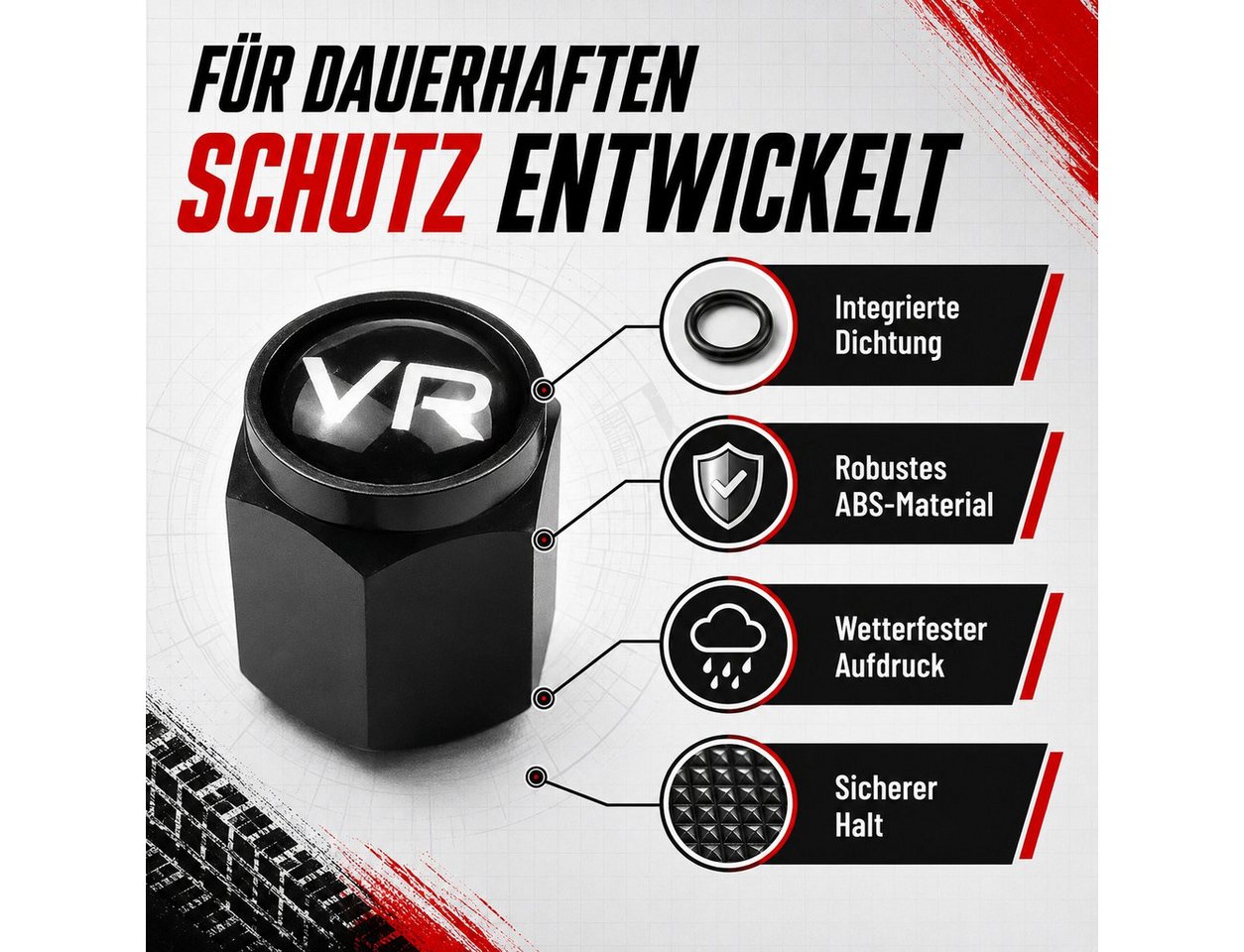Pitlane Performance Ventilkappe Ventilkappen Auto mit Beschriftung 8 Stück, (Ventilkappen-Set, 8er-Set zur Reifenmarkierung), ABS-Ventilkappen mit integrierter  – Bild 5 von 5