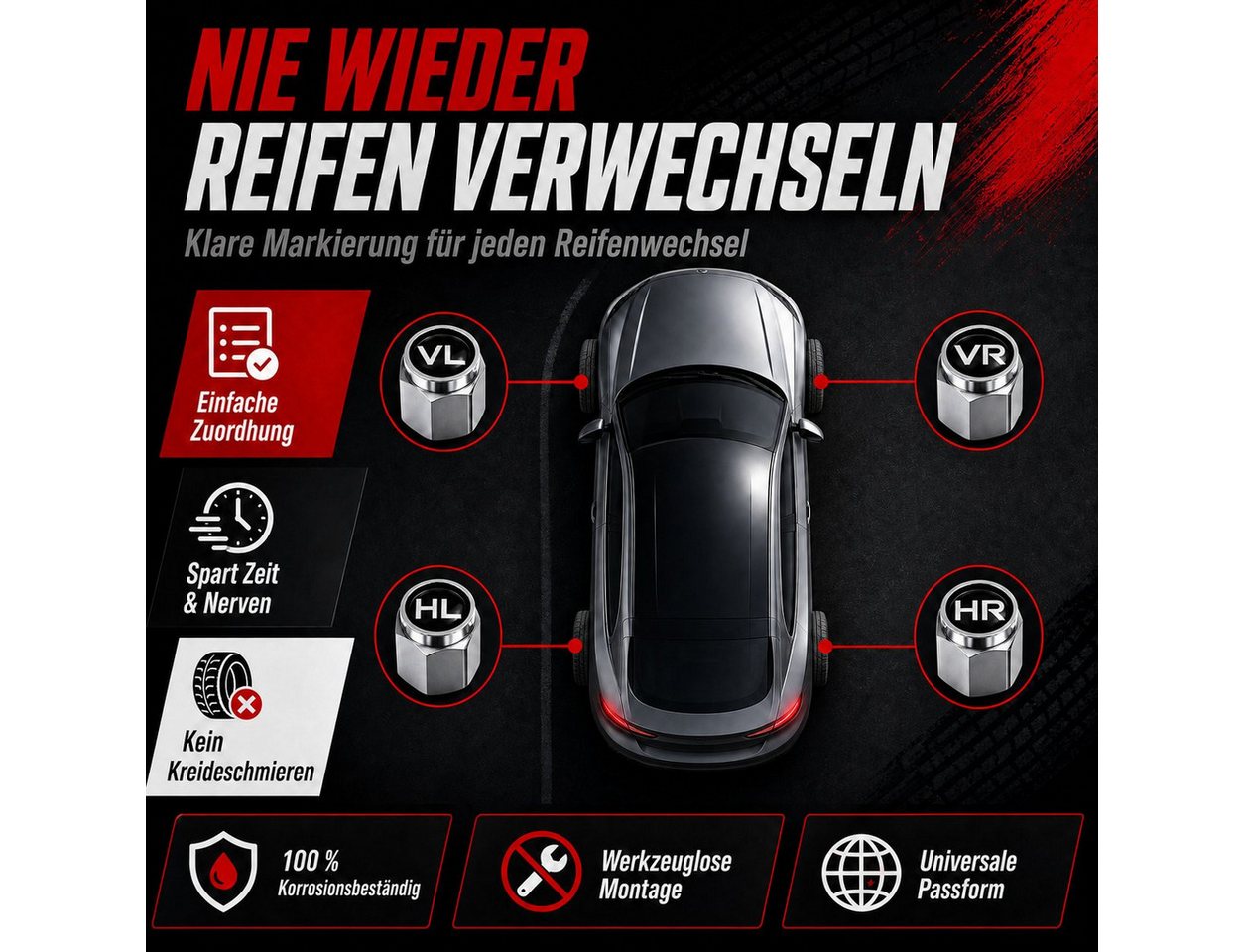Pitlane Performance Ventilkappe Ventilkappen Auto mit Beschriftung 8 Stück, (Ventilkappen-Set, 8er-Set zur Reifenmarkierung), ABS-Ventilkappen mit integrierter  – Bild 2 von 5