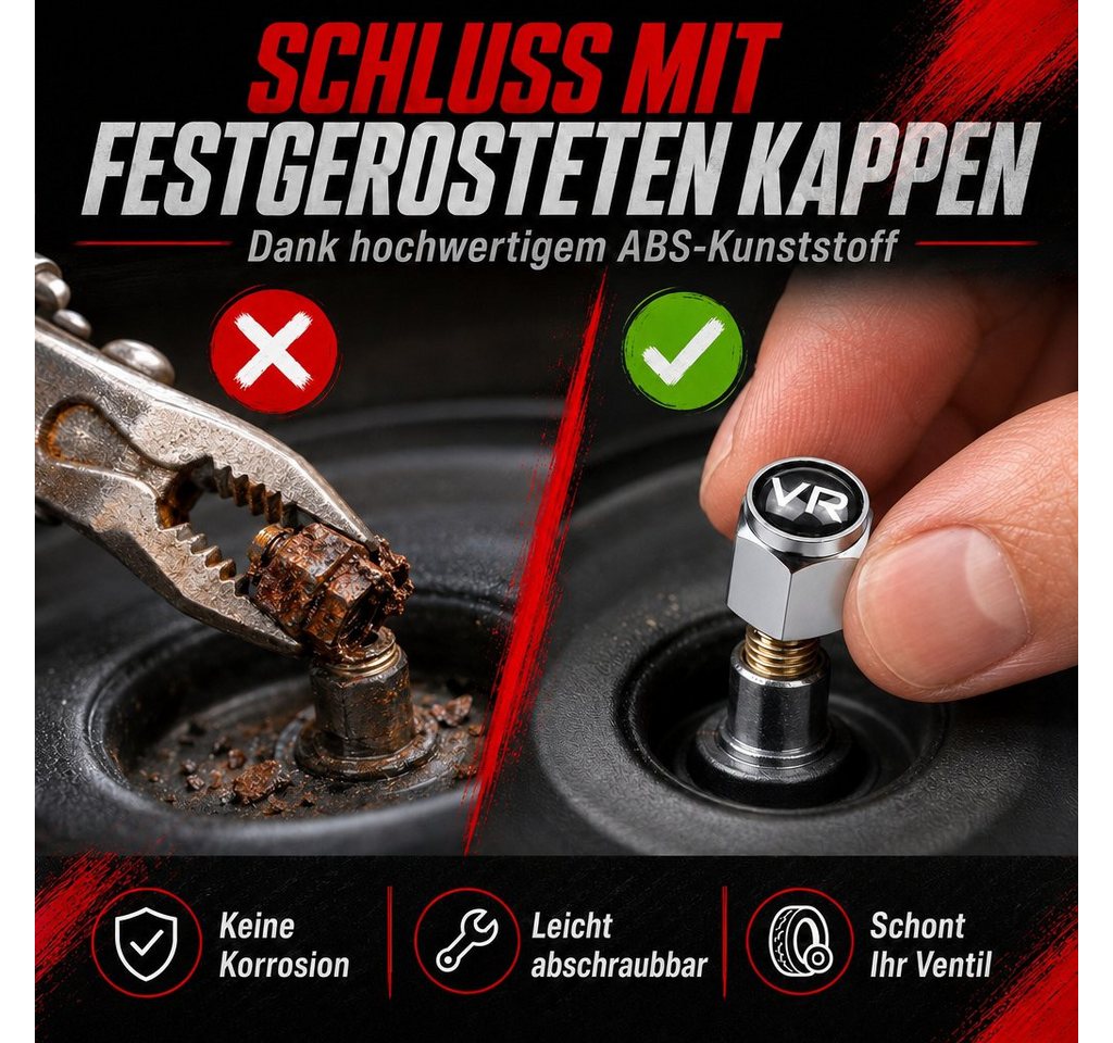 Pitlane Performance Ventilkappe Ventilkappen Auto mit Beschriftung 8 Stück, (Ventilkappen-Set, 8er-Set zur Reifenmarkierung), ABS-Ventilkappen mit integrierter  – Bild 3 von 5