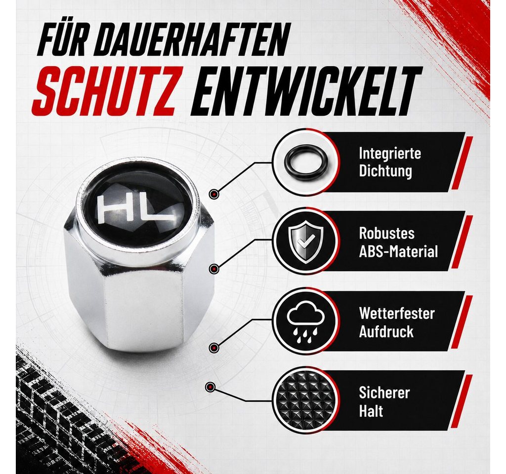 Pitlane Performance Ventilkappe Ventilkappen Auto mit Beschriftung 8 Stück, (Ventilkappen-Set, 8er-Set zur Reifenmarkierung), ABS-Ventilkappen mit integrierter  – Bild 5 von 5