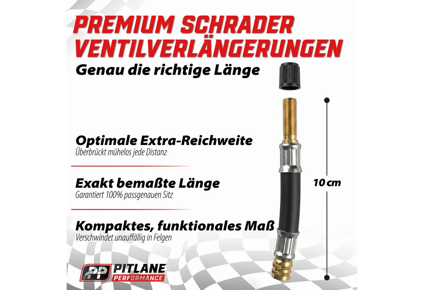 Pitlane Performance Ventilkappe Ventilverlängerung Autoventil, (Flexible Schrader Luftdruckventil Verlängerungen, 4-St., Ventilverlängerung für Autoventil), für – Bild 2 von 5