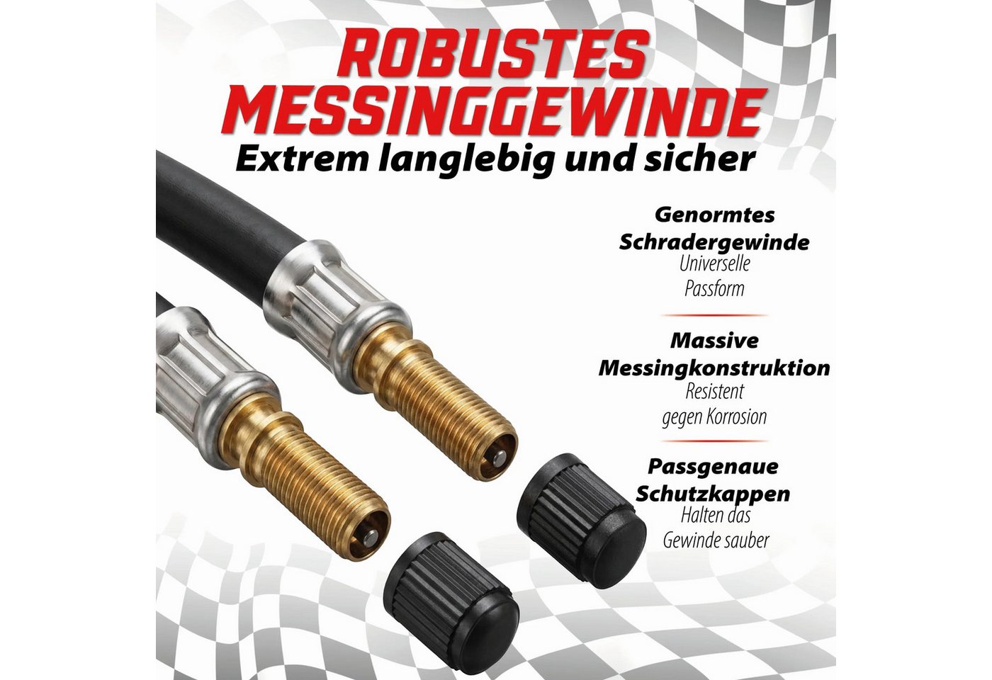 Pitlane Performance Ventilkappe Ventilverlängerung Autoventil, (Flexible Schrader Luftdruckventil Verlängerungen, 4-St., Ventilverlängerung für Autoventil), für – Bild 3 von 5