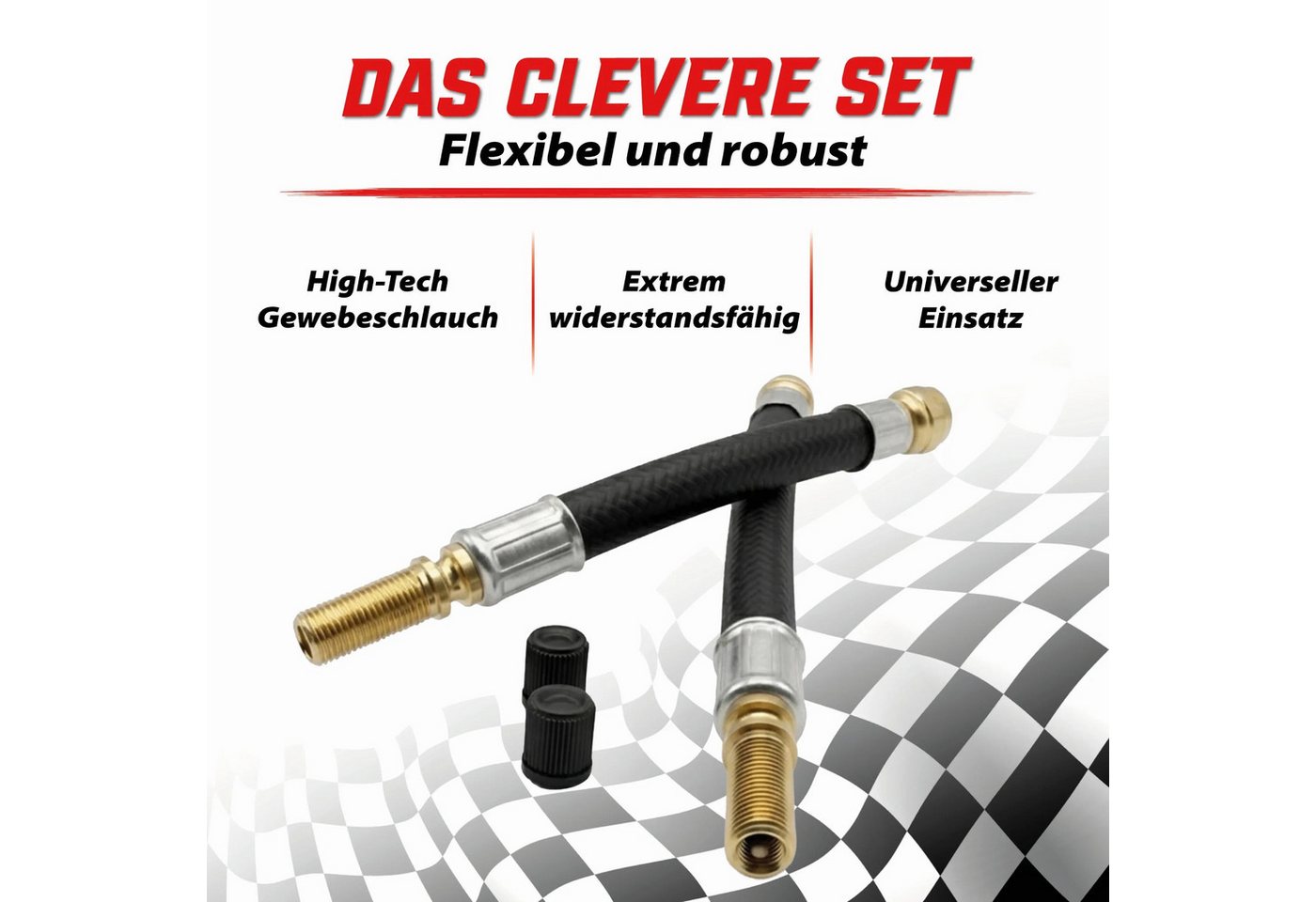 Pitlane Performance Ventilkappe Ventilverlängerung Autoventil, (Flexible Schrader Luftdruckventil Verlängerungen, 4-St., Ventilverlängerung für Autoventil), für – Bild 5 von 5