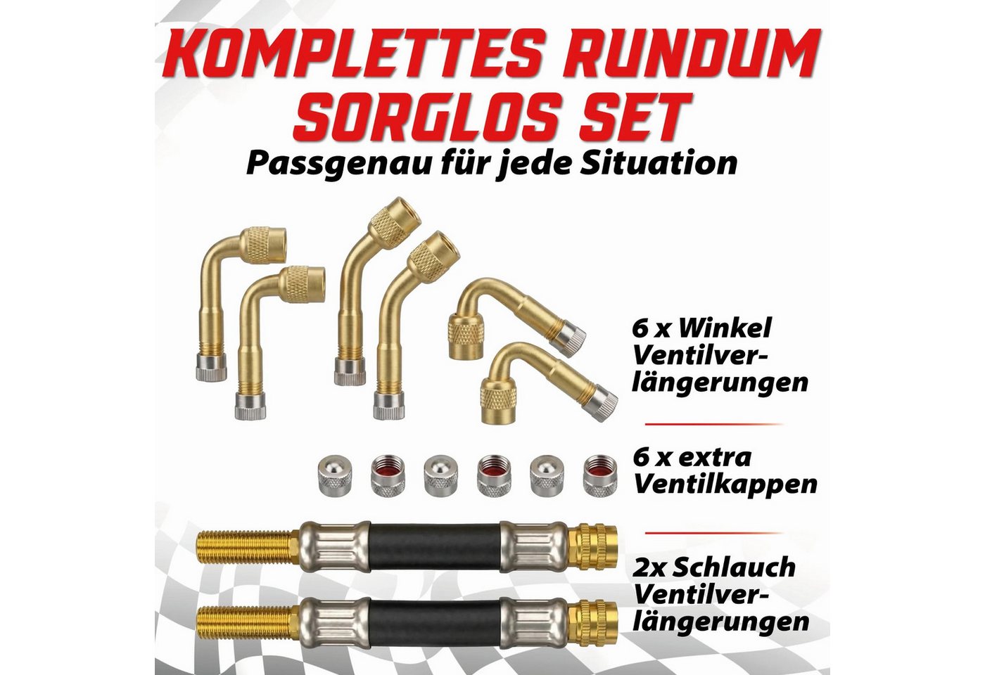 Pitlane Performance Ventilkappe Ventilverlängerung Autoventil, (Flexible Schrader Luftdruckventil Verlängerungen, 16-St., Ventilverlängerung für Autoventil), fü – Bild 2 von 5