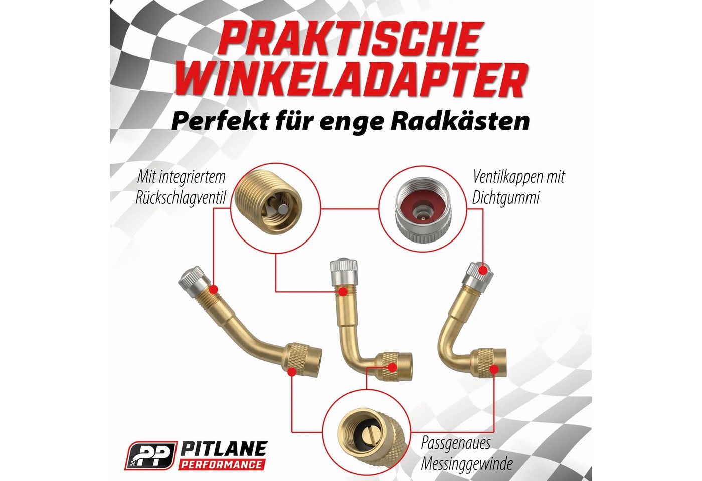 Pitlane Performance Ventilkappe Ventilverlängerung Autoventil, (Flexible Schrader Luftdruckventil Verlängerungen, 16-St., Ventilverlängerung für Autoventil), fü – Bild 3 von 5
