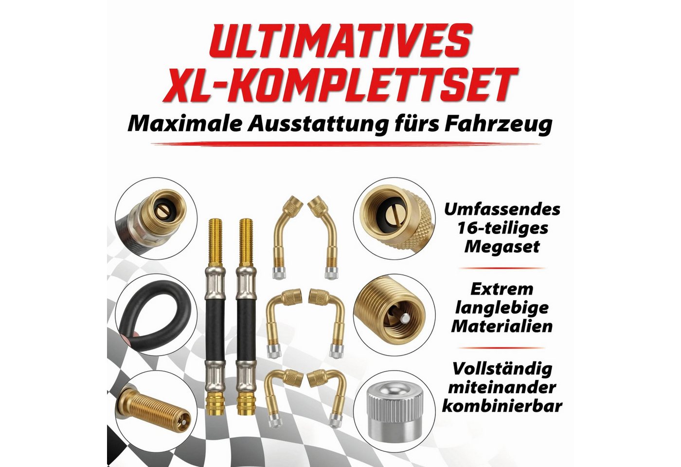 Pitlane Performance Ventilkappe Ventilverlängerung Autoventil, (Flexible Schrader Luftdruckventil Verlängerungen, 16-St., Ventilverlängerung für Autoventil), fü – Bild 4 von 5