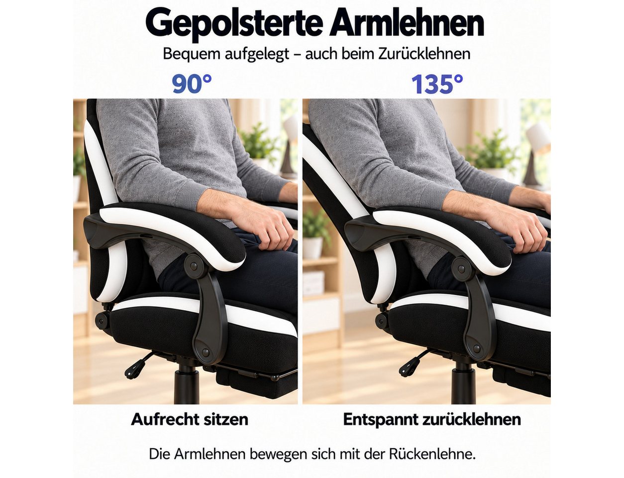 PixelPilot Gaming-Stuhl Ergonomischer Gaming-Stuhl, breite Sitzfläche, Fußstütze, bis 150 kg (Einzelartikel), Ergonomisch, atmungsaktiv, breite Sitzfläche, Rück – Bild 5 von 5
