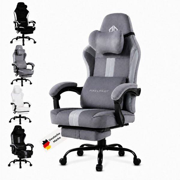 PixelPilot Gaming-Stuhl Ergonomischer Gaming-Stuhl, breite Sitzfläche, Fußstütze, bis 150 kg (Einzelartikel), Ergonomisch, atmungsaktiv, breite Sitzfläche, Rück